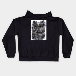 Black Furry Persian Cat Kids Hoodie